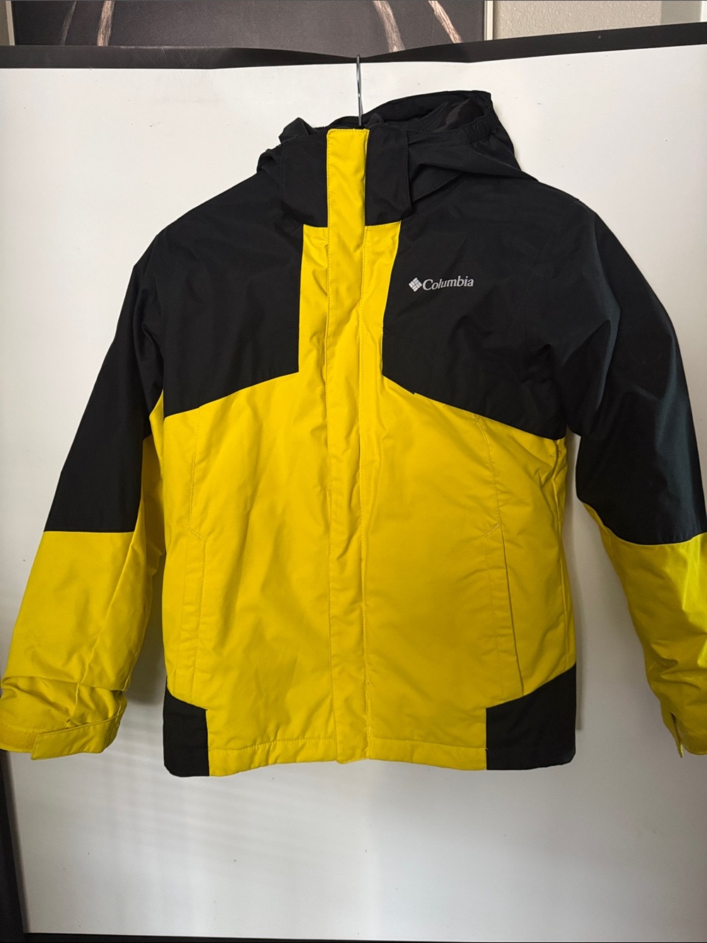 Columbia Kids Yellow and Black Hooded Rain Jacket
